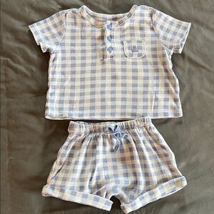 Blue and White Checkered Baby Shorts Set